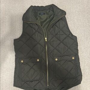 Olive Quilted Vest with Gold Accents